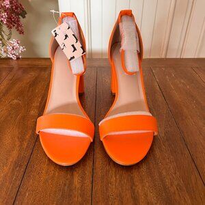 New Coasis Women's Chunky Block Heels Open Toe Ankle Strap (Orange)